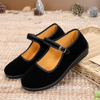 2019 Zapatillas Mujer Doamnelor Apartamente Catarama Curea Confortabil Pantofi Femei Solidă Rotund Toe Pantofi Casual de Dimensiuni mari 34~41 Negru S6-09