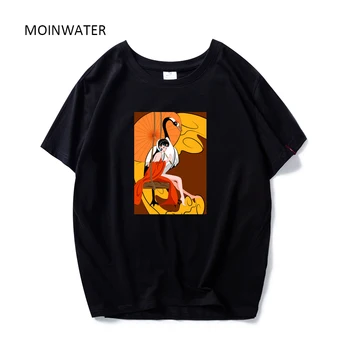 MOINWATER Femei Noi de Vara Tricouri Casual Alb Negru Bumbac tricouri Clasice de Imprimare Doamna de Moda cu Maneci Scurte T-shirt, Blaturi MT1983