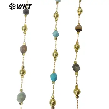 WT-RBC134 piatra Naturala, margele rozariu lanț pentru femei colier bijuterii de lanț cu aur galvanizare margele lanț