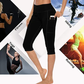 Femeie 2020 Antrenament Capri Fitness Jambiere Cu Buzunar Lateral Talie Mare Care Rulează Pantaloni De Yoga Sportwear Legging Sport Femme Pantaloni