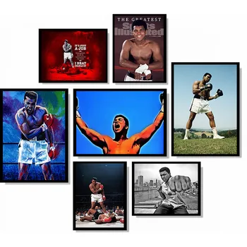 Box Boxer Campion Muhammad Ali, Citat Motivațional Arta De Perete Panza Pictura Nordică Imagine Pentru Camera De Zi De Decorare