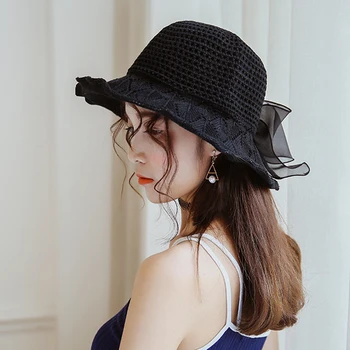 MAXSITI U Mâna capac de sex feminin de vară arc ajurata tricot pălărie găleată de pliere călătorie în aer liber umbra pălărie de pescar
