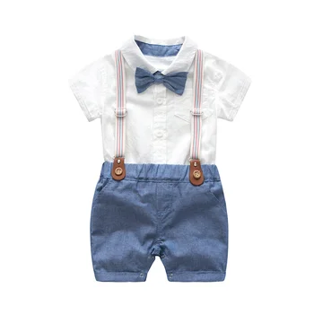 Baby Boys Formale Romper Haine Costume Domn Petrecere Costum De Bumbac Moale Solid Salopeta + Suspensor Pantaloni Infant Toddler Set 1
