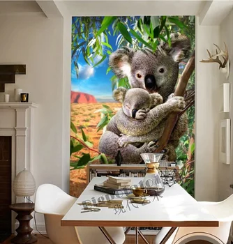 Transport gratuit 3D Drăguț Urs Koala Ușa Murală Tapet pictură murală de Imprimare Decal Perete Deco-Perete pictura Foto autoadezive ușă folie