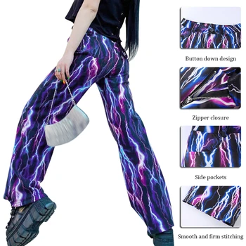 Fulger Imprimate Pantaloni Lungime Completă Violet Pantaloni Cu Talie Înaltă, Cu Fermoar Pantaloni De Marfă Animale Femei Partid Tinute Clubwear