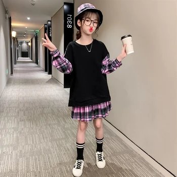 Roz Drăguț Copil Fusta Fete Seturi De Primăvară De Toamnă Nou Coreean Fusta Carouri + Pălărie De Tip Boutique De Trei Piese Utilaje Adolescente Haine Pentru Copii