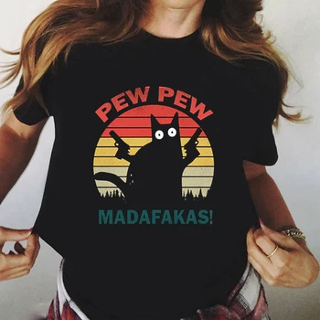 Camisetas Tee Topuri Tricou Femei Pew Pew Madafakas Print T-Shirt Negru Casual Doamnelor Tricou 2020 Noi De Vara Tricou Femei Tees