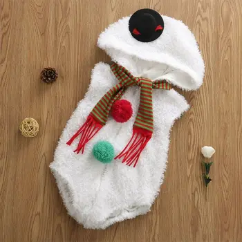 Copil nou-născut Fată Băiat 0-24M Crăciun Costum de om de Zăpadă Romper Salopeta Haine Albe Utilaje