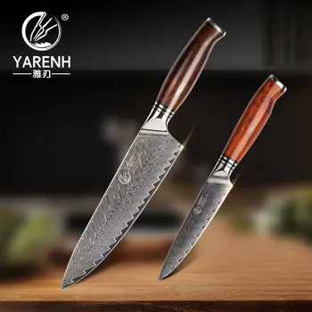 YARENH 2 Buc Set Cutite de Bucatarie de Utilitate Gătit Bucătar Profesionist Set de cuțit 73 Straturi de Oțel Damasc cu Dalbergia Mâner din Lemn