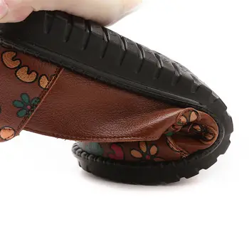 2021 Primăvară Roșu Pantofi din Piele pentru Femei Mocasini Stil Chinezesc cu Flori Imprimate Pantofi Plat Negru Doamnelor Mocasini pentru Femei Pantofi Flats