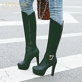 Lapolaka Design De Brand Nou Platforma De La Jumătatea Vițel Cizme Femeie Pantofi Cu Tocuri Înalte, Metal Decor Adaugă Blana Toamna Cizme De Iarna Pentru Doamne