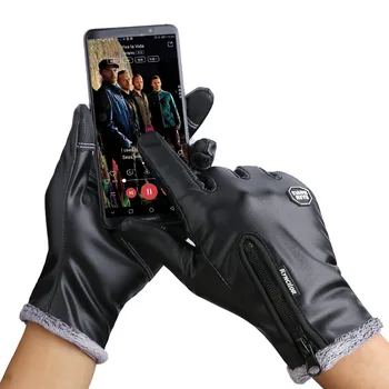 De Iarnă Pentru Bărbați Mănuși Din Piele De Moda Pentru Femei Negru Ecran Tactil Rezistent La Apa Catifea Caldă Doamnelor Windproof Non-Alunecare Completă Deget Mănuși