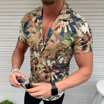 2020 Oameni Noi Florale Imprimate Slim Fit Short Sleeve Shirt de sex Masculin Casual de Vara Hawaiian Beach Tricouri Topuri M-3XL