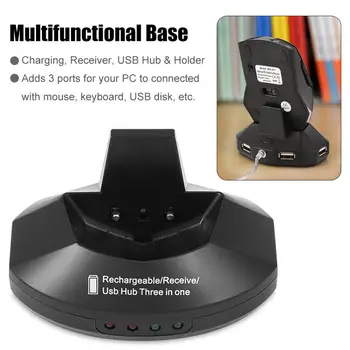 VLIFE 2.4 GHz Reîncărcabilă, fără Fir, Mouse Optic Gaming mouse w/ Doc de Încărcare Stand 3-Port USB Hub