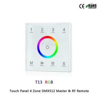 T11/T12/T13/T14 Touch Panel 4 Zone RGB, DMX512 Master & RF de la Distanță pentru o singură culoare/temperatura de culoare/RGB/benzi cu led-uri RGBW